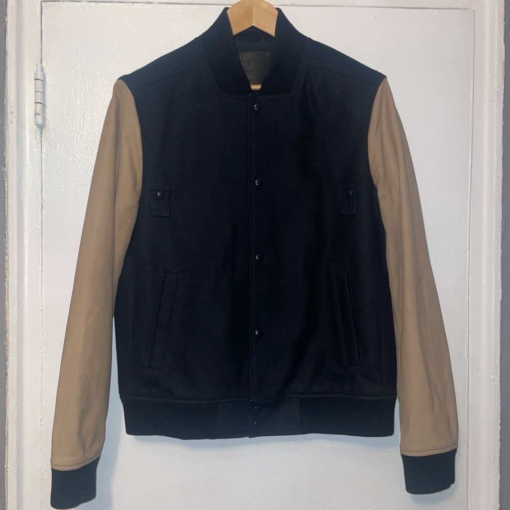 All Saints Murray Black And Tan Wool Suede Jacket Size Large